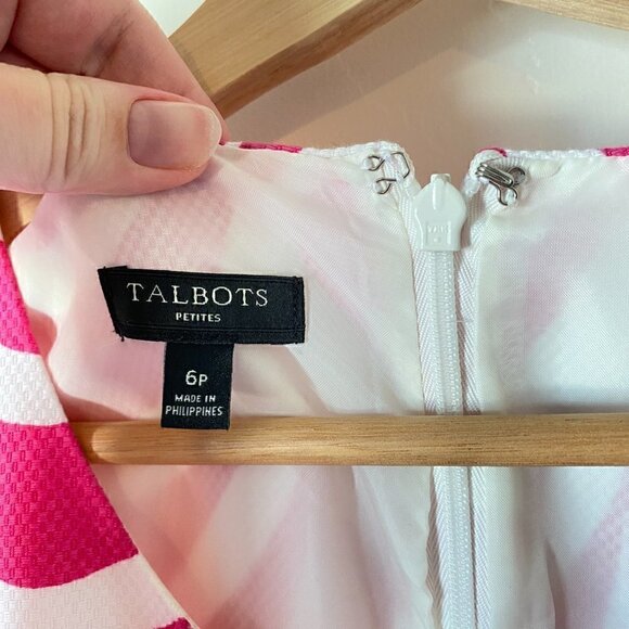 TALBOTS Pink & White Textured Cap Sleeve Pleated Dress Size 6P Petite - Picture 5 of 9